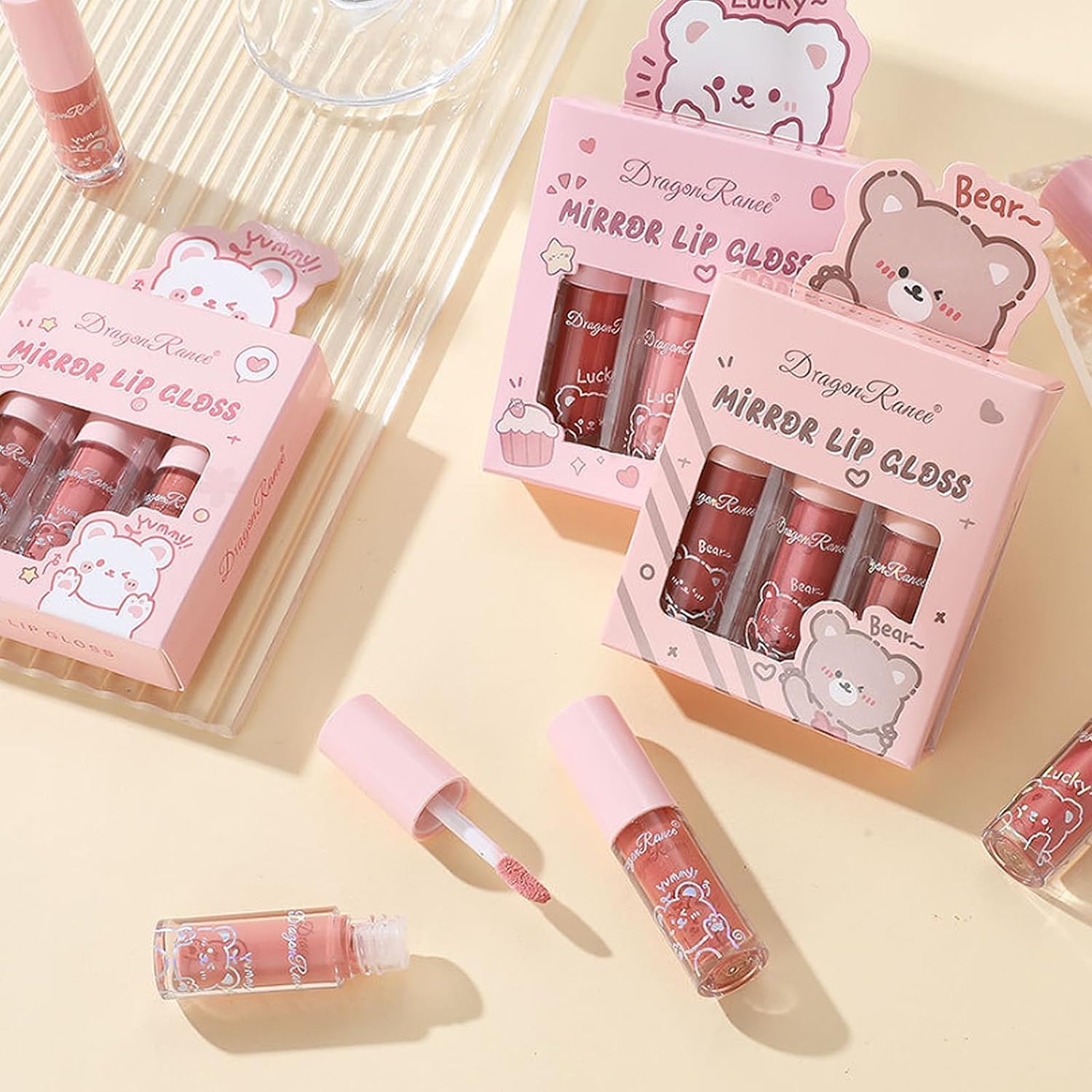 3 PC Mirror Lip Gloss Tinted Lip Balm Lip Oil Hydrating Non-Sticky Lip Glow Oil Lip Plumper Mirror Gloss Lip Stain (Random Shades)