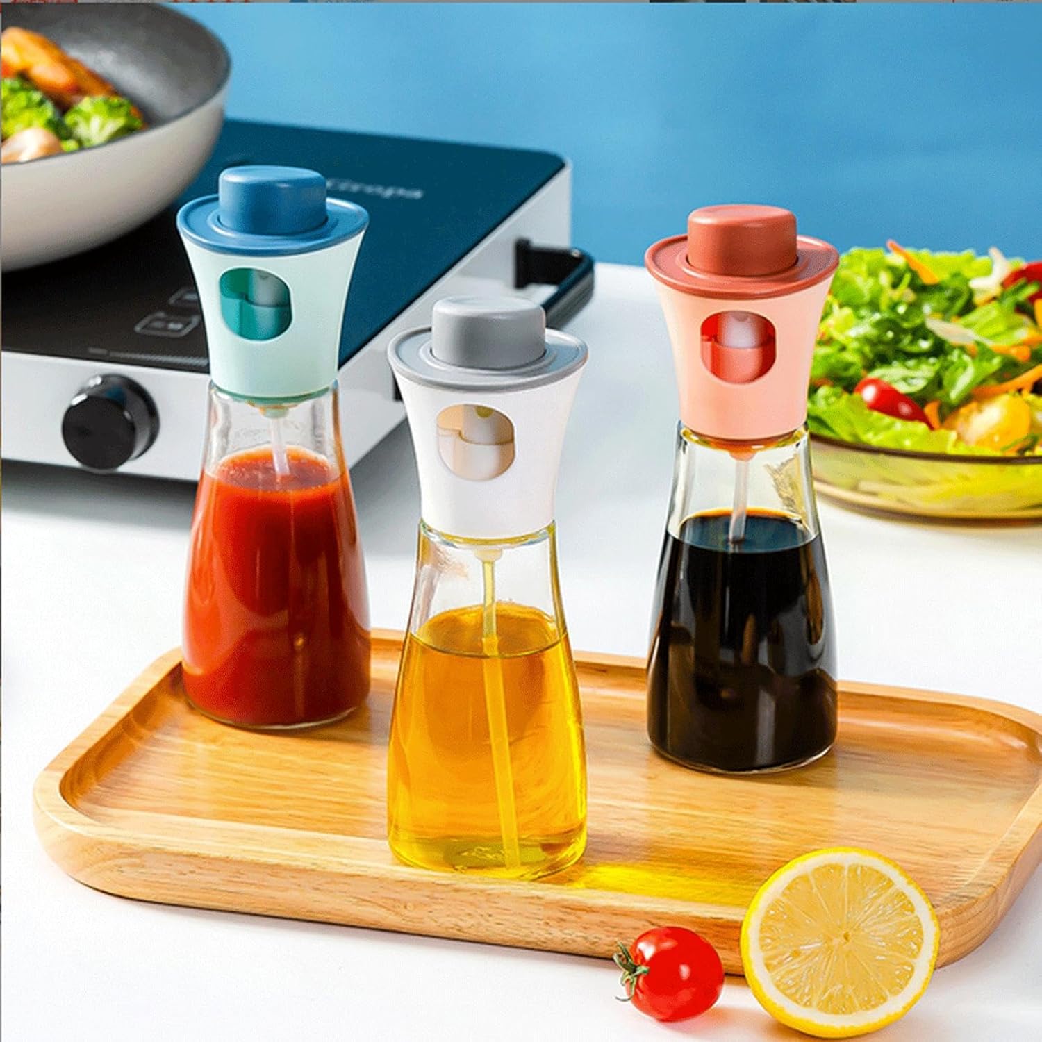 Oil Spray Dispenser / Oil Spray Bottle Pump for Cooking, BBQ, Baking, Frying, Salad (Random color) 170ml