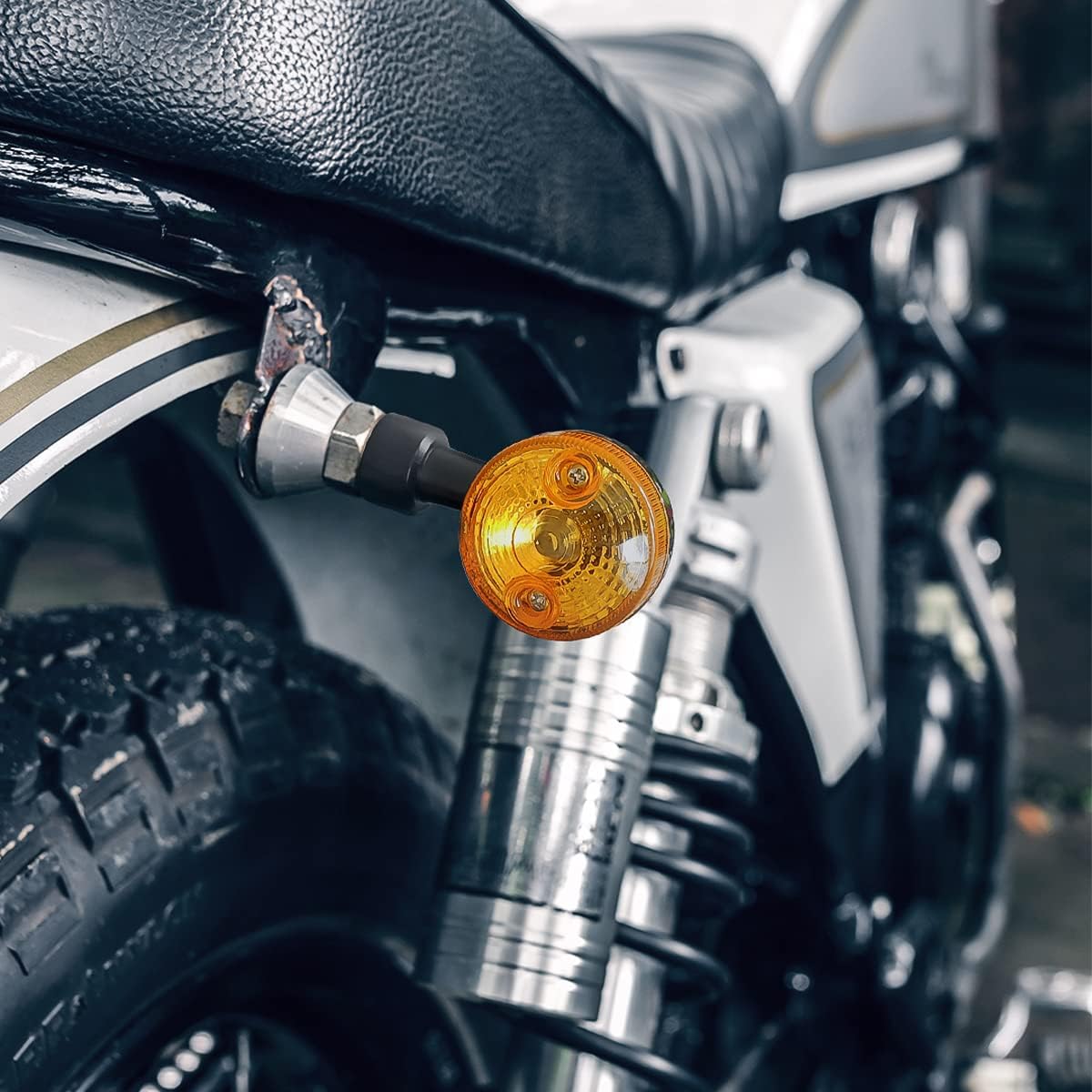 Pack of 4 Universal Motorcycle Turn Signal Indicators | Amber Isharay Lights | Round Fit for 70cc &amp; 125cc Bikes