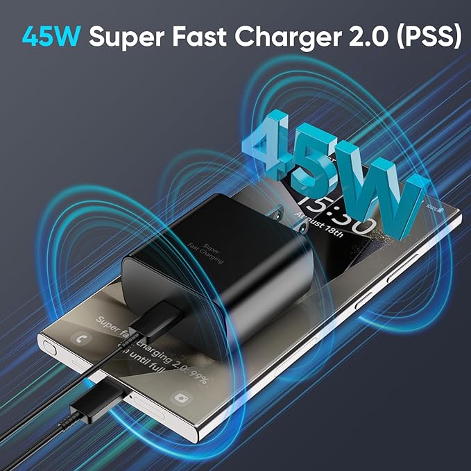 Samsung 45W PD Super Fast charger adapter type C port  A+ Quality  - Travel Adapter (Black)