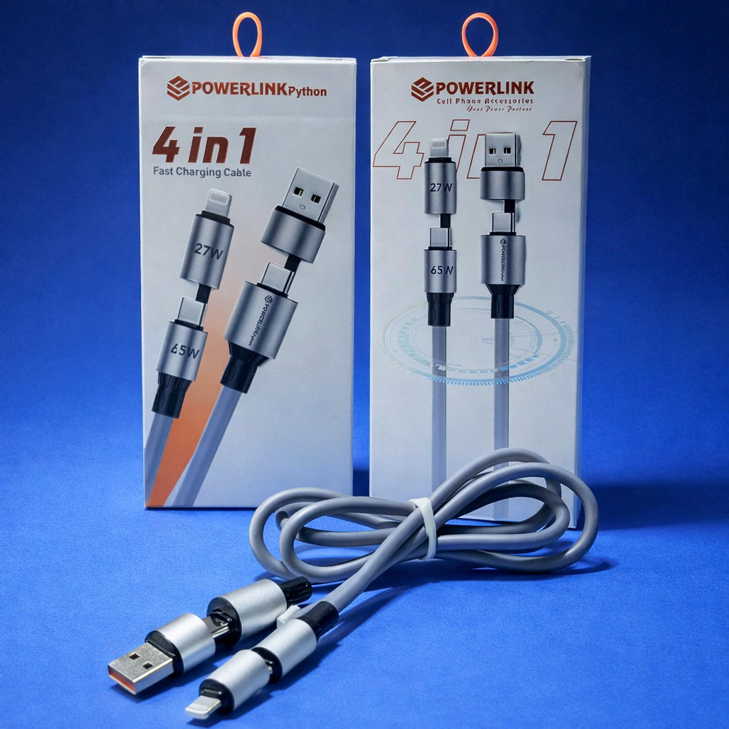 PowerLink Python 4-in-1 Fast Charging Cable �100W Super Fast Charging & Data Sync Cable