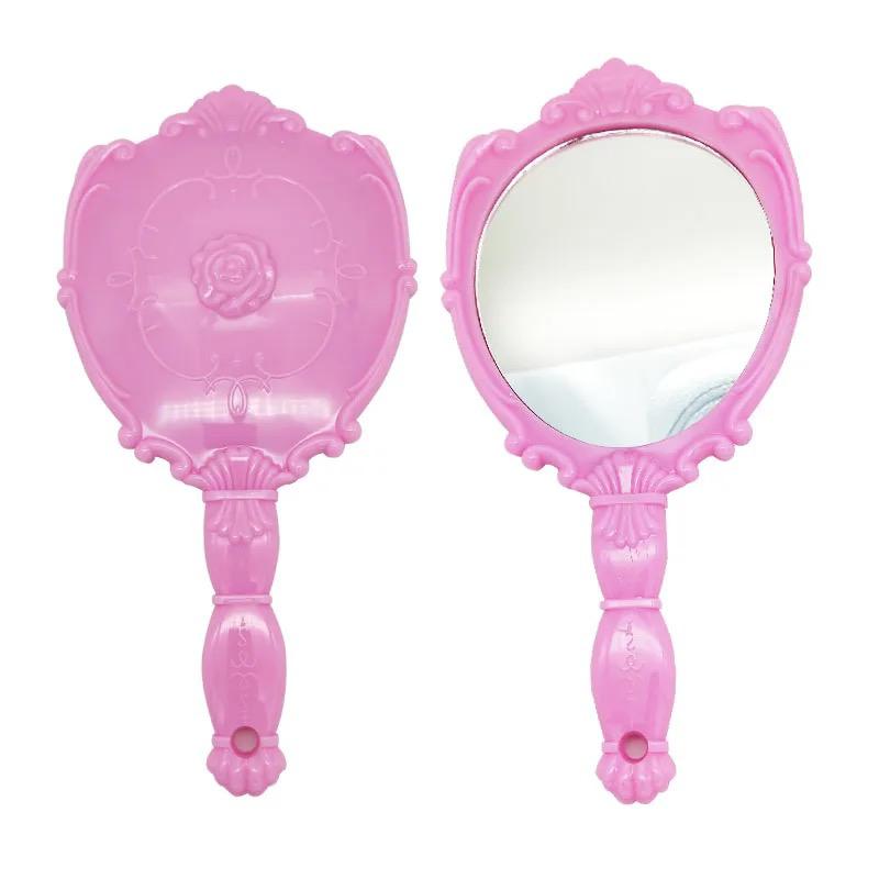 classic handheld makeup mirrors cosmetics sculpture painting decor mirror home decor .. wooden style pocket and purse mirror (Random color)