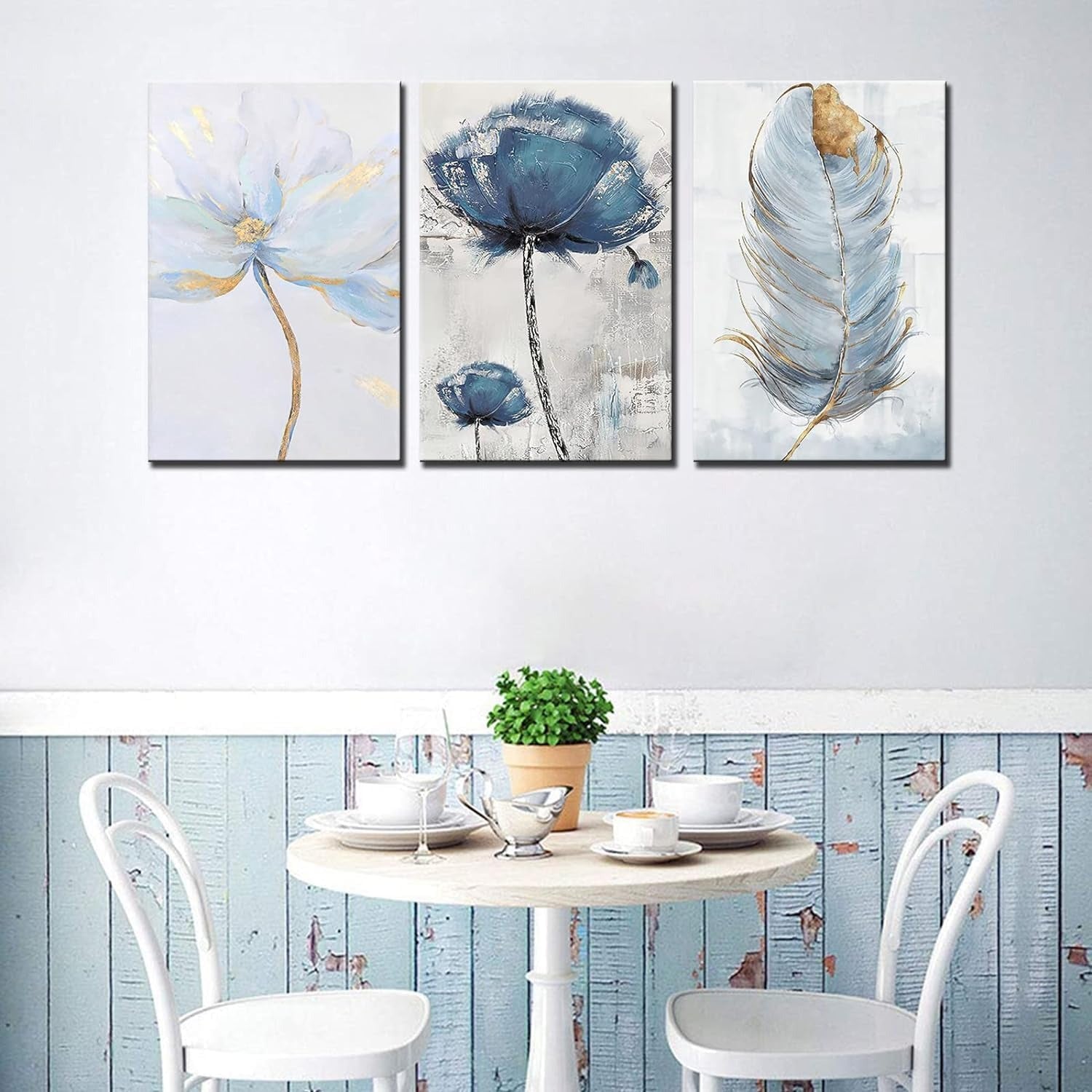 Set of 3 Fresh Posters �Flowers & Feather Wall Art Prints (8x11 Inches) with Double Tape