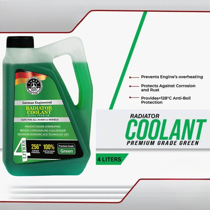 THREE GUYS Radiator Coolant �Premium Grade Green | Anti-Corrosion & Overheating Protection | Inorganic Acid Technology (IAT) | 4000 ML