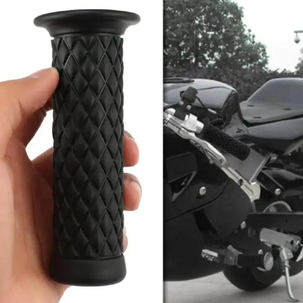 Cafe Racer Diamond Style Rubber Handlebar Grips with Bar Ends �Black (Pair)