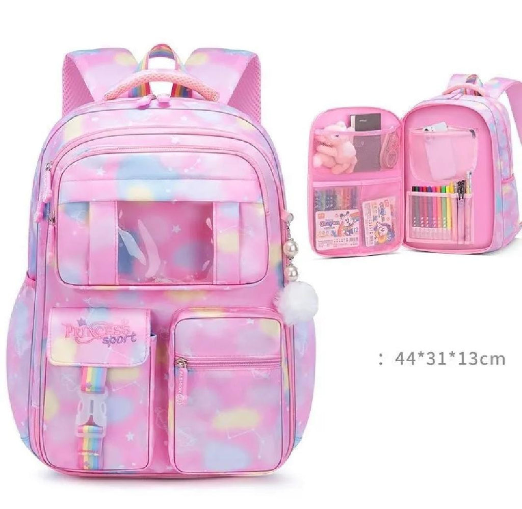 Princess Dream Rainbow School Backpack �Large Capacity Ergonomic Pastel Book Bag for Girls (44?31?13 cm)