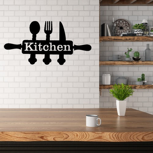 Stylish Kitchen Wall Decor Sign �Modern Utensil Design Wall Art for Dining & Cooking Space (5x12 inches)