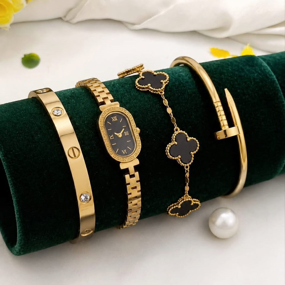 Stainless Steel 4 Piece Bracelet, Watch And