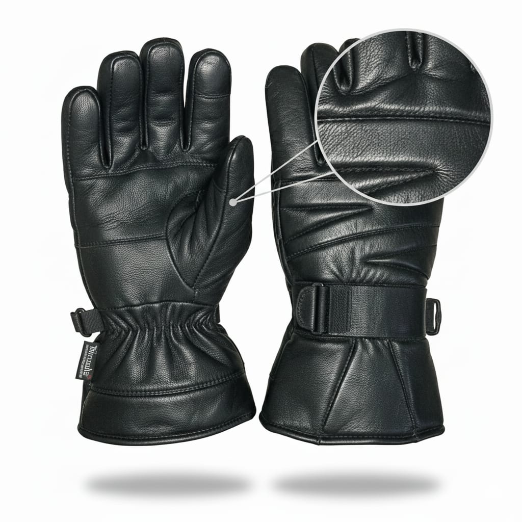 Men? Genuine Sheep Leather Winter Gloves �Black Motorcycle Riding Gloves with Warm Lining
