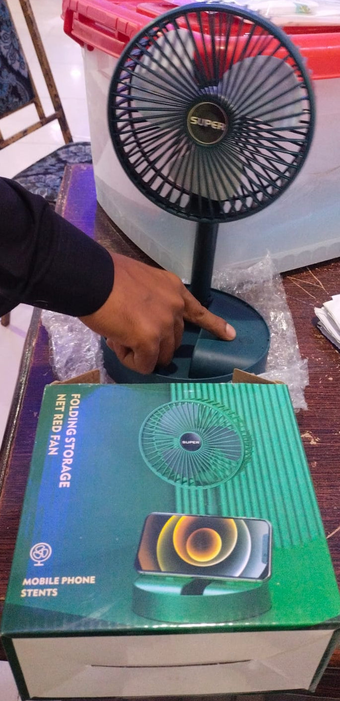 Folding Telescopic Floor Fan 3 Gears Summer Silent Desktop Retractable Fan for Office Bedroom School USB Rechargeable Ventilator