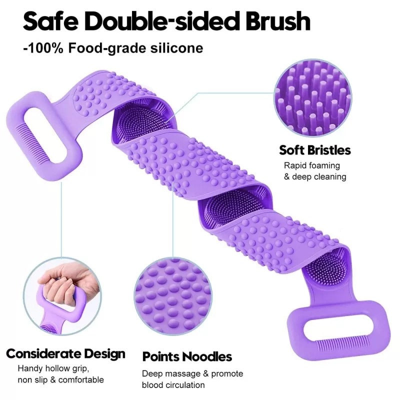 Silicone Back Scrubber Strap | Soft Exfoliating Body Wash Belt for Bath & Shower (Random Color)