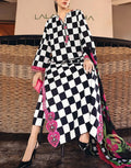 Elegant All-Over Checkerboard Print Embroidered Lawn 3Pc Unstitched Dress with Chiffon Dupatta �Summer Collection 2026