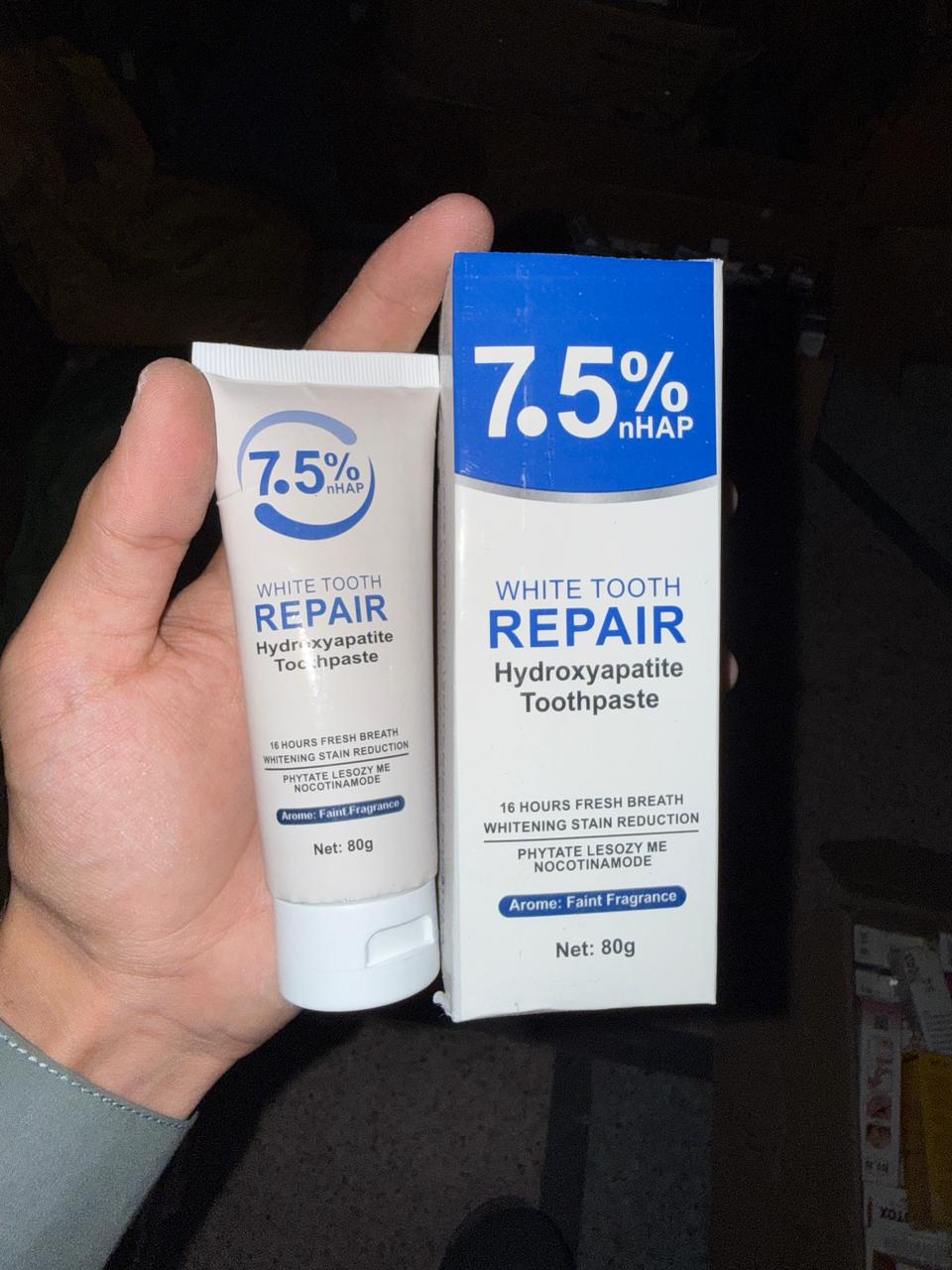 7.5% nHAP White Tooth Repair Toothpaste �Hydroxyapatite Enamel Strengthening & Whitening Formula (80g)