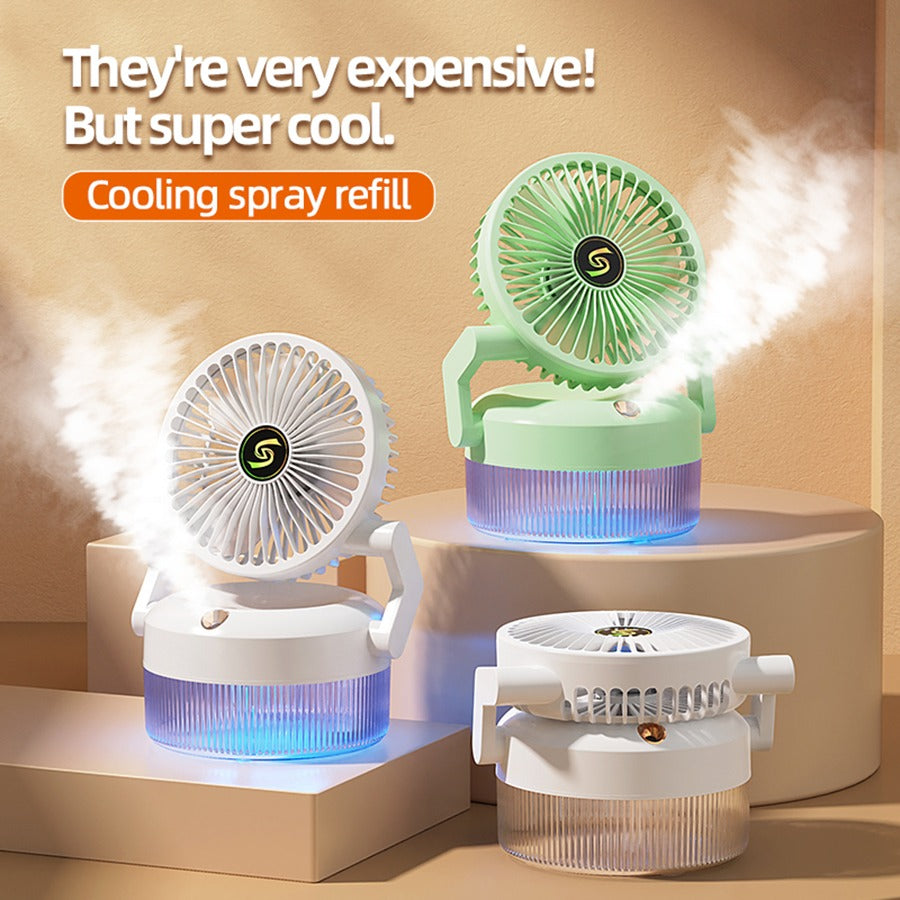 800ML Rechargeable Desktop Humidification Fan Portable Foldable Spray Misting Fan With Blue Light (Random Colour)