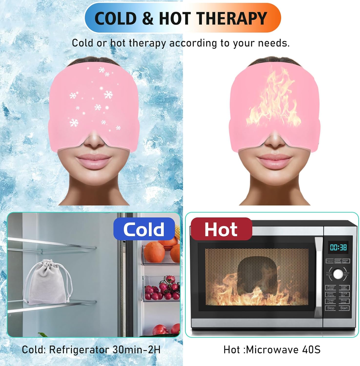 Migraine Relief Cap With Box - Instant Headache Relief Hat Reusable Gel Cap For Migraine Pain Relief Wearable Hot Cold Therapy Therapy (Random Color)