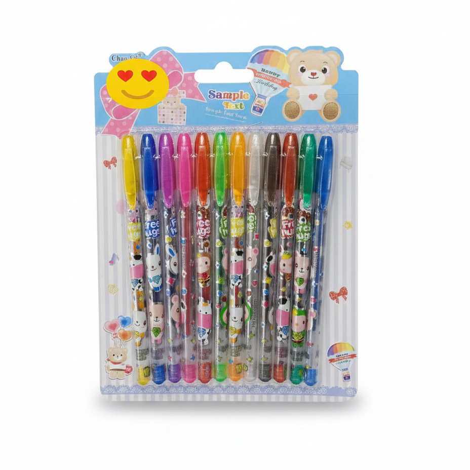 12 Colors Gel Pens Set �Glitter & Metallic 1.0mm Fine Tip | Kids Coloring, Sketching & Drawing Gift Set