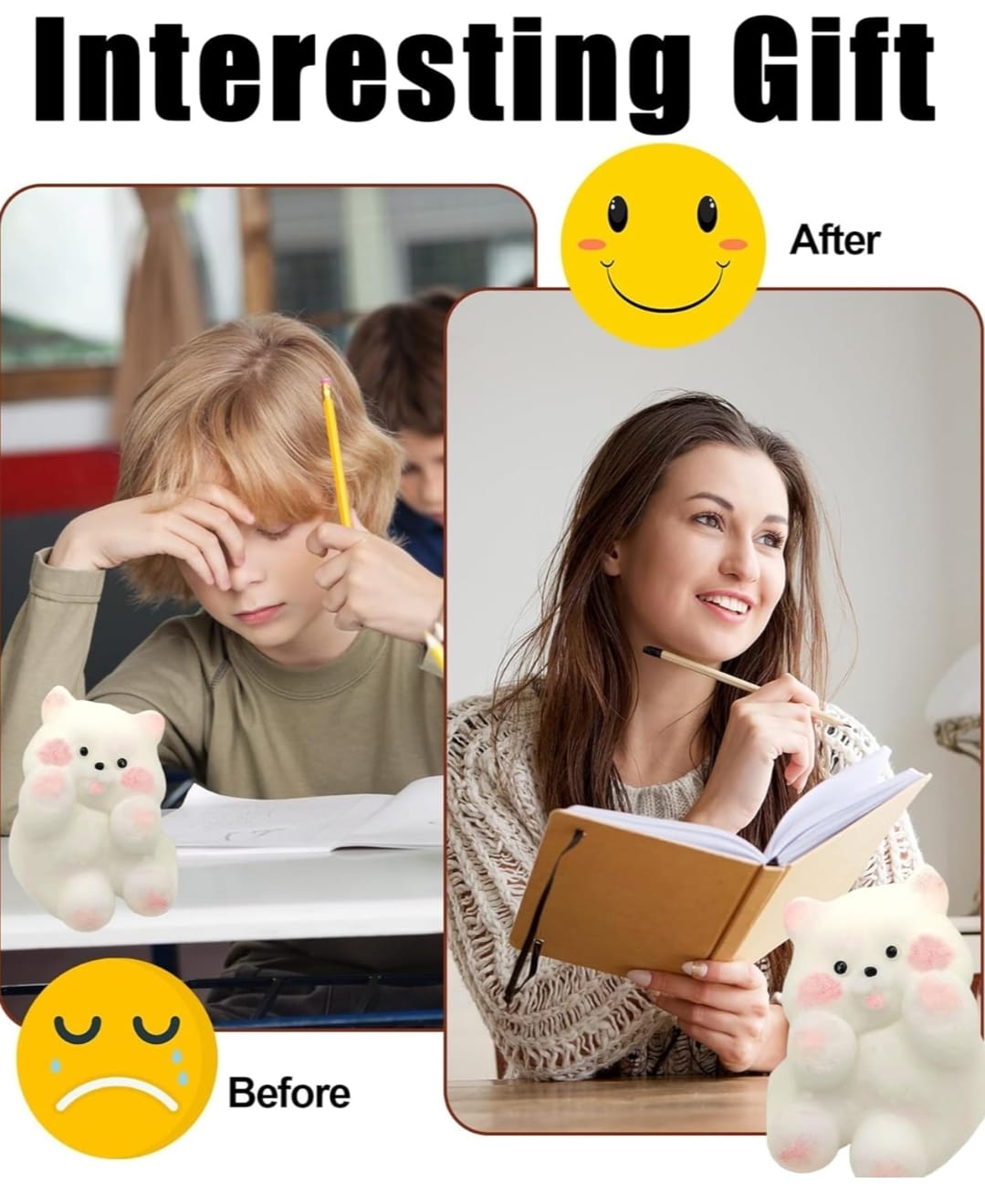 Squishy Stress Relief Funny Novelty Cute Animals Stress Relieving Fidget for Boys Girls Birthday Party Gifts Anxiety&Relaxation for Kids Teenage (White)