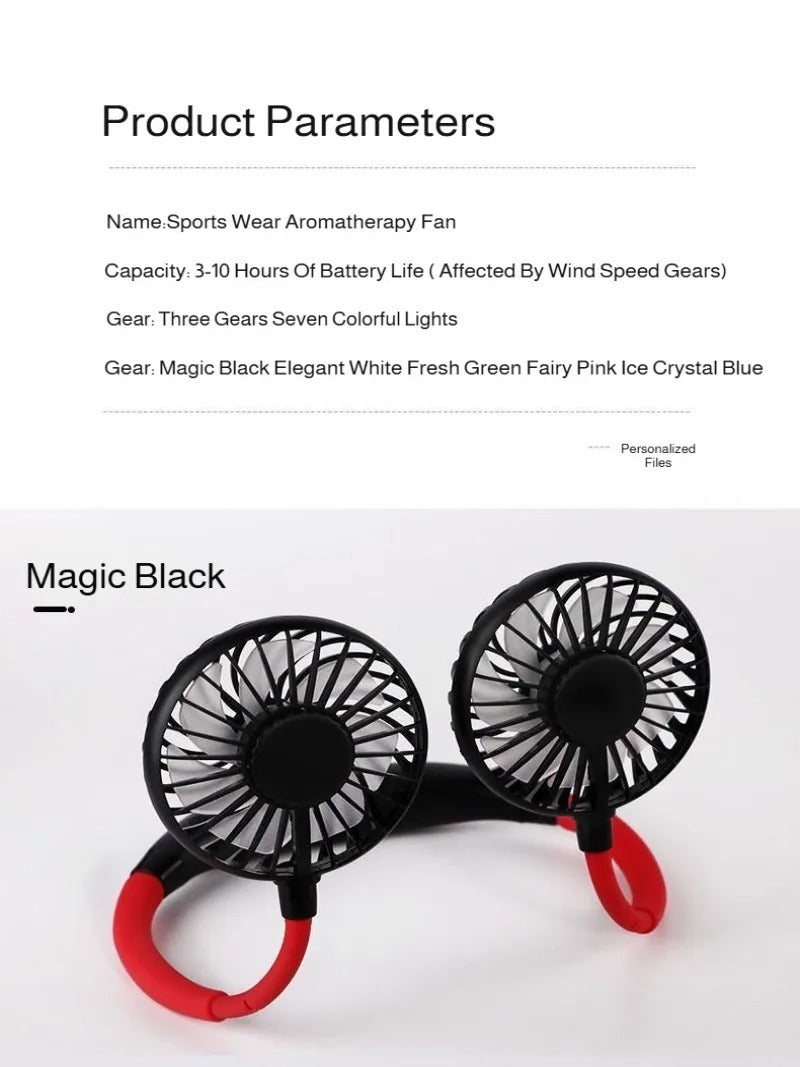 Lazy Portable Silent Neck Fan �Wearable Rechargeable Dual Fan with LED Light & 3-Speed Control (Random Color)