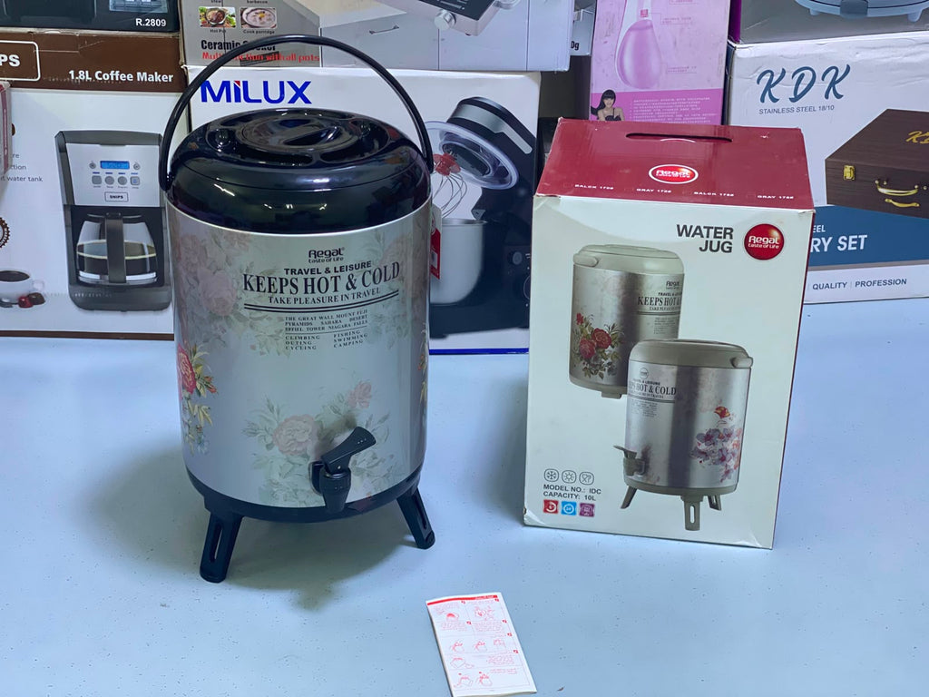 Regal Steel Body Hot And Cold Water Cooler 10 Liter With Temperature Control And Elegant Floral Design