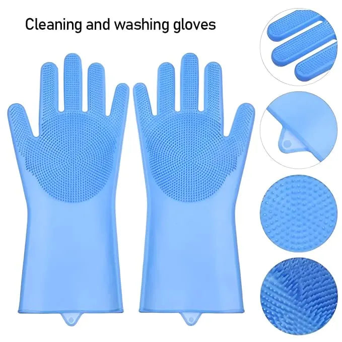Silicone Dishwashing & Cleaning Pair Gloves �Reusable Heat Resistant Scrubber Gloves for Kitchen, Bathroom & Household Cleaning | Random Color