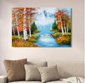 Autumn Mountain River Canvas Art | Scenic Nature Landscape Wall Decor | Artistic Forest Painting for Home | 12x16 Inches