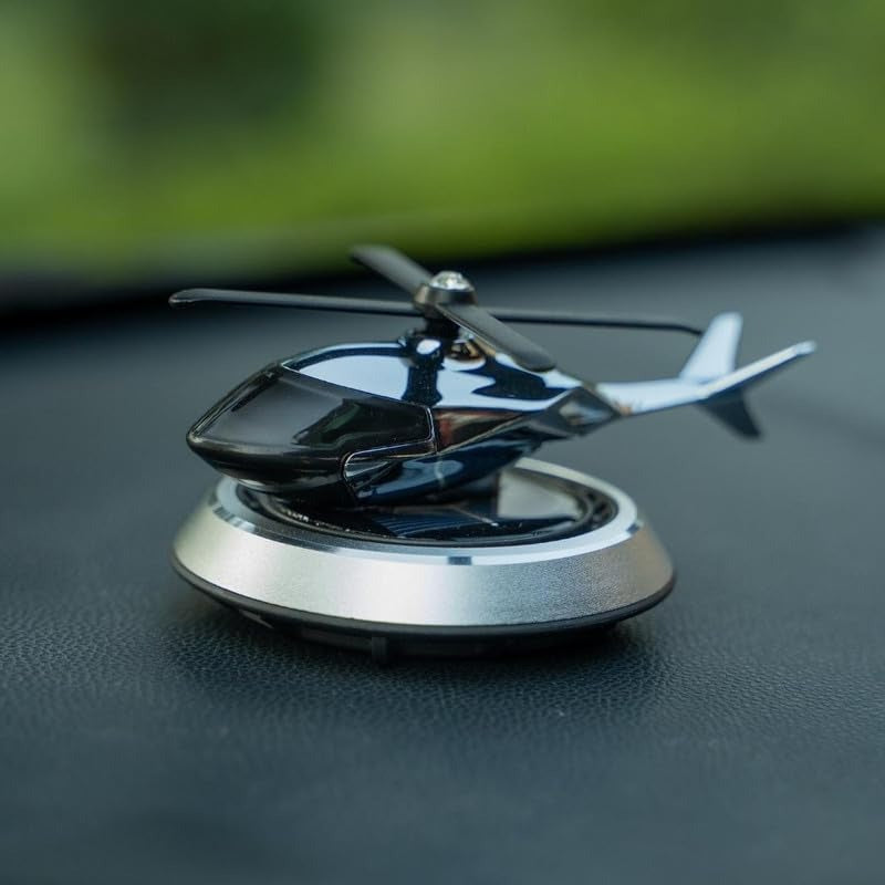 Solar Powered Car Aroma Diffuser Helicopter Air Freshener �Dashboard Perfume Decor | Metal + ABS, Refillable Fragrance