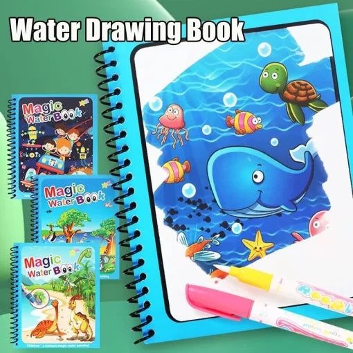 Magic Water Coloring Book For Toddlers Reusable Water Painting Book With 1 Pen Educational Travel Toy | 8 pages (Random Design)