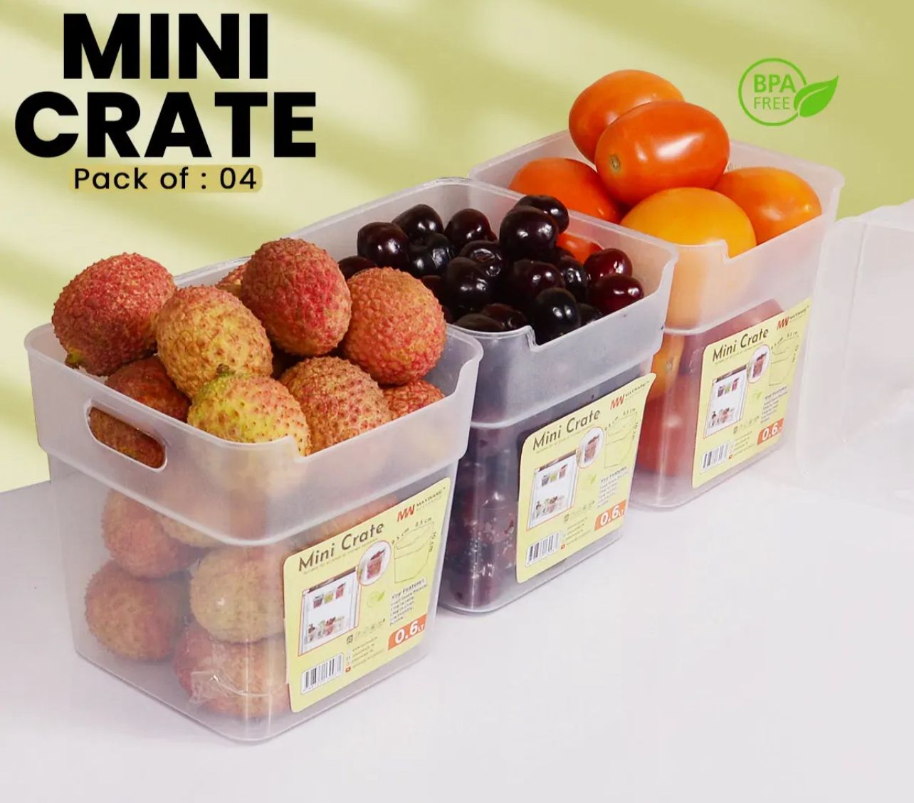 Refrigerator Food Storage Box Set �4 Pcs Mini Crate Organizers (0.6L Each)
