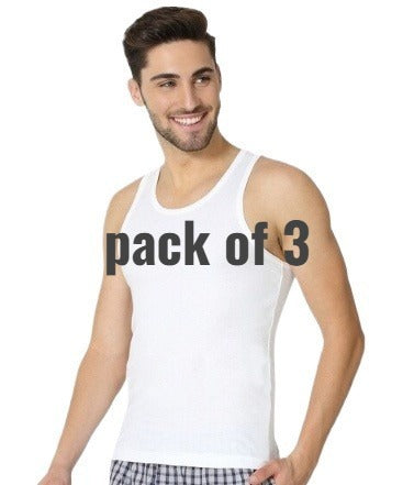 Pack of 3 White Men's Vest (Banyan) �Soft Cotton Sleeveless Undershirt for Daily Wear (Size 42)