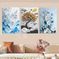 Set Of 3 Flower Tree Art Wooden Frames For Wall Decoration / Sticky Photo Tile