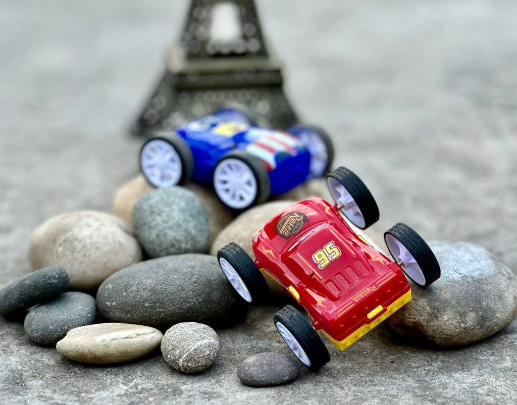360? Stunt Car Toy - Double-Sided Flip Action, Friction Powered, Cartoon-Themed Racer - Durable & Safe Kids Toy Car - Indoor & Outdoor Fun (Random Colour)