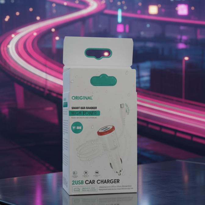 YY 004 2USB Smart Car Charger Providing Fast Charging Dual Port Reliable Performance Durable Quality (Random Color)