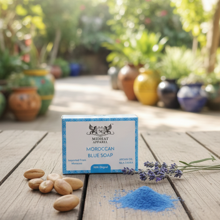 Midhat Apparel Moroccan Blue Soap with Argan Oil & Nila Zarka | 100% Original Imported from Morocco | Natural Skin Brightening