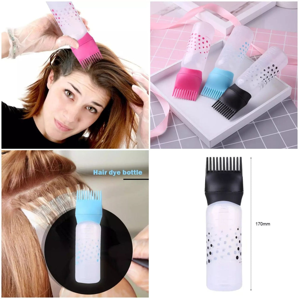 Hair Oil Comb Applicator Bottle with Graduated Scale �Professional Hair Coloring, Oiling & Scalp Treatment Tool ~ Random Color (1Pc)