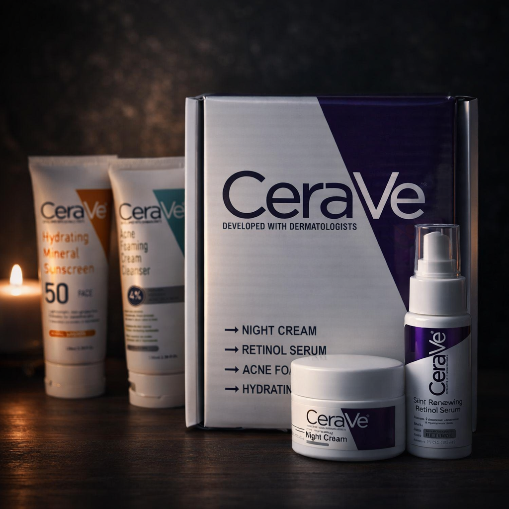CeraVe Complete Skincare Bundle for Acne & Anti-Aging | Includes Acne Foaming Cream Cleanser, Retinol Serum, Night Cream & Hydrating Mineral Sunscreen SPF 50