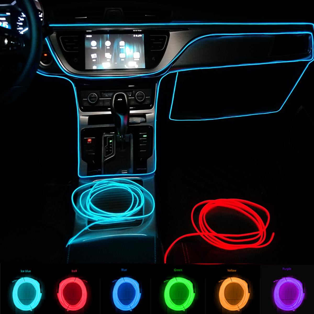 Car Dashboard Neon Light Strip �3 Meter Flexible EL Wire with Easy Installation, Random Color