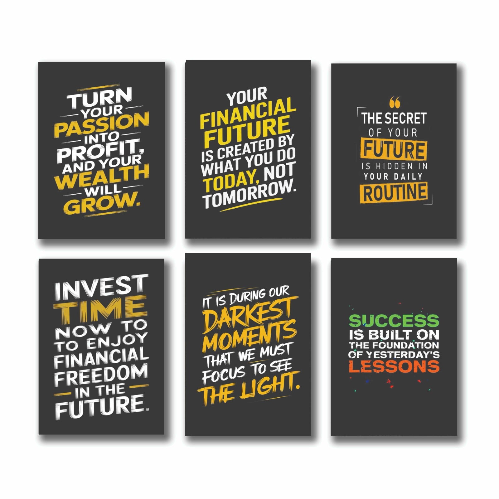 6 PC Wall Decor Cardboard Phototiles With Double Sided Back Sticking Success Quotes(8*11size)