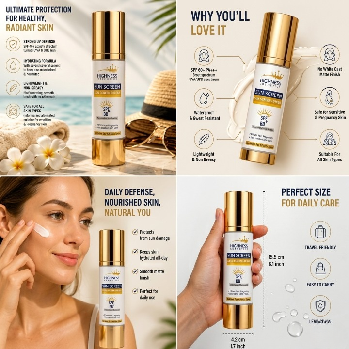 Highness Cosmetics Hydrating Mineral Sunscreen SPF 60 Plus PA Triple Premium Royal Shield Formulaested Formula 100ml