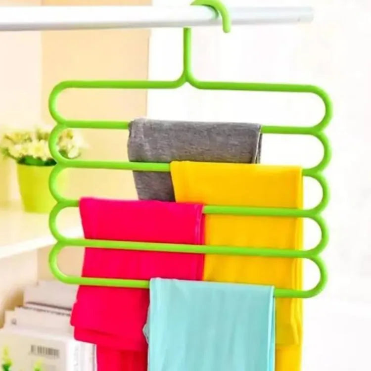 5 Layer Magic Hangers Hanger: Anti-Slip Multi-Purpose and Multi-Functional Magic Multiple Layer Trousers Hangers Hanger - Multifunction Pants Closet Belt Holder Rack S-Type 5 Layers Saving Space Hangers Hanger