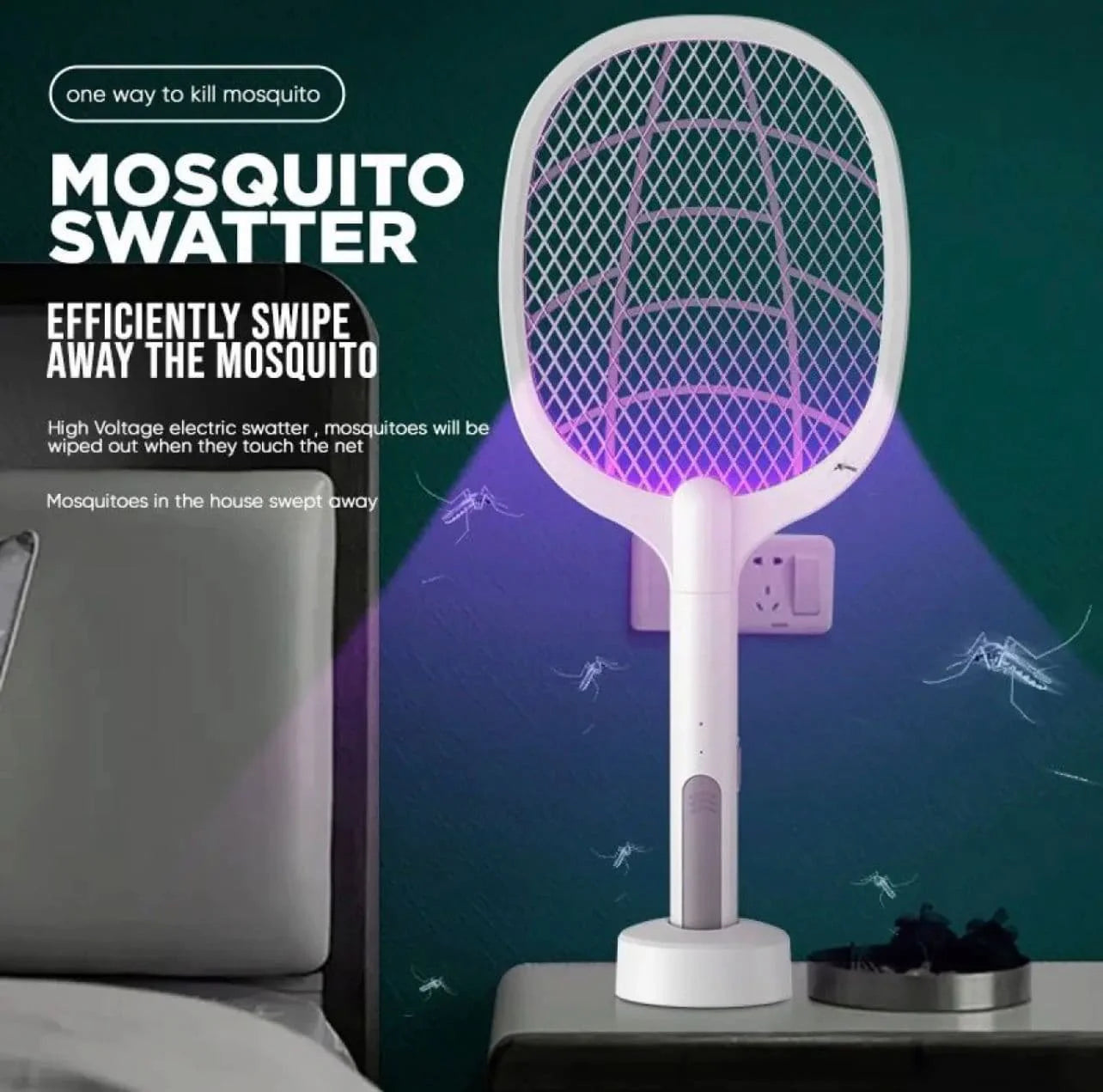 USB Rechargeable Mosquito Racket With Stand �Electric Insect Killer Bat For Indoor And Outdoor Use | Insects Killer | Mosquito Killer Racket (Random Color)
