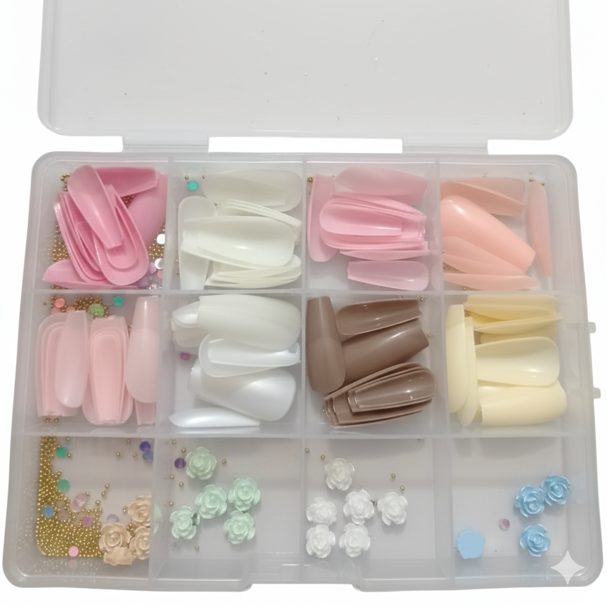 96 Pcs Artificial Nails With Beads �Multicolor Nail Art Decoration Set Made From Premium ABS Plastic, Perfect For Stylish DIY Manicure Designs