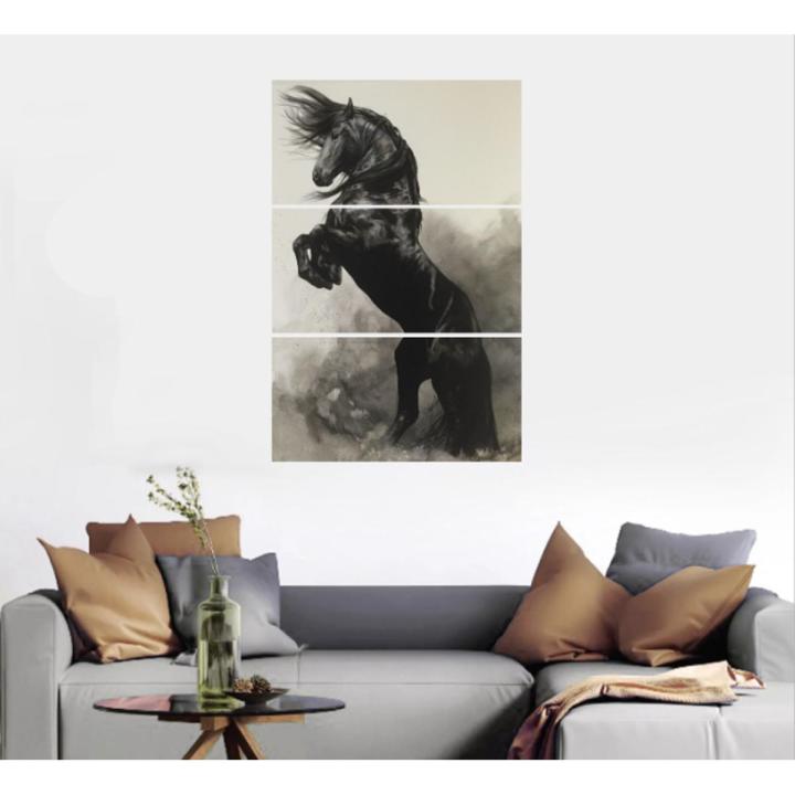 3 Pc Black Horse Wall D?or Photo Tiles | Low Quality