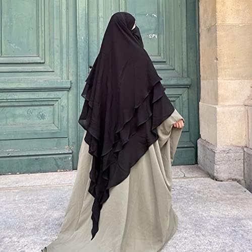 3 Layer Khimar Hijab Set with Niqab �Imported Chiffon 2 Piece Set | Free Size (Black)