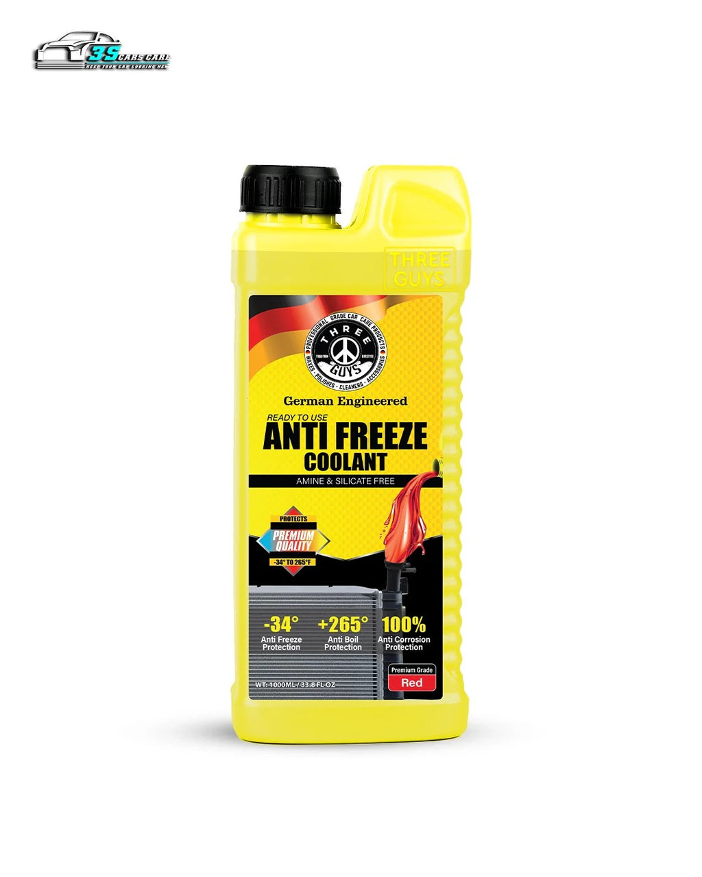 THREE GUYS Antifreeze Coolant Red �Long Life OAT Radiator Coolant | Ready-to-Use Engine Coolant | Rust & Overheat Protection for Modern Cars & SUVs (1000) ML