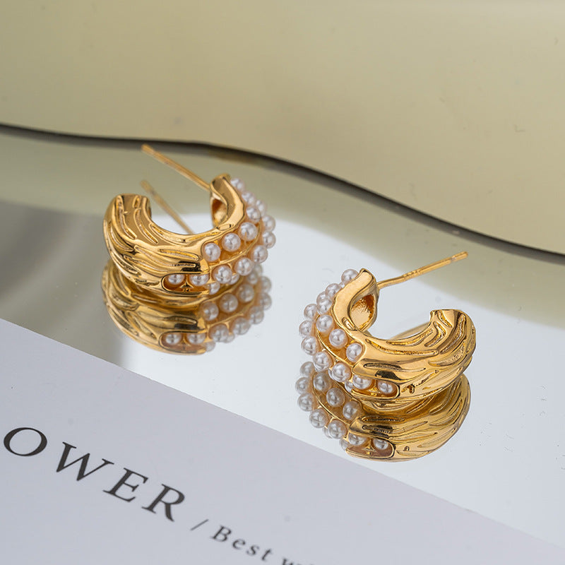 ZJX-169 Pearl Bali �Elegant Korean Style Earrings- Silver