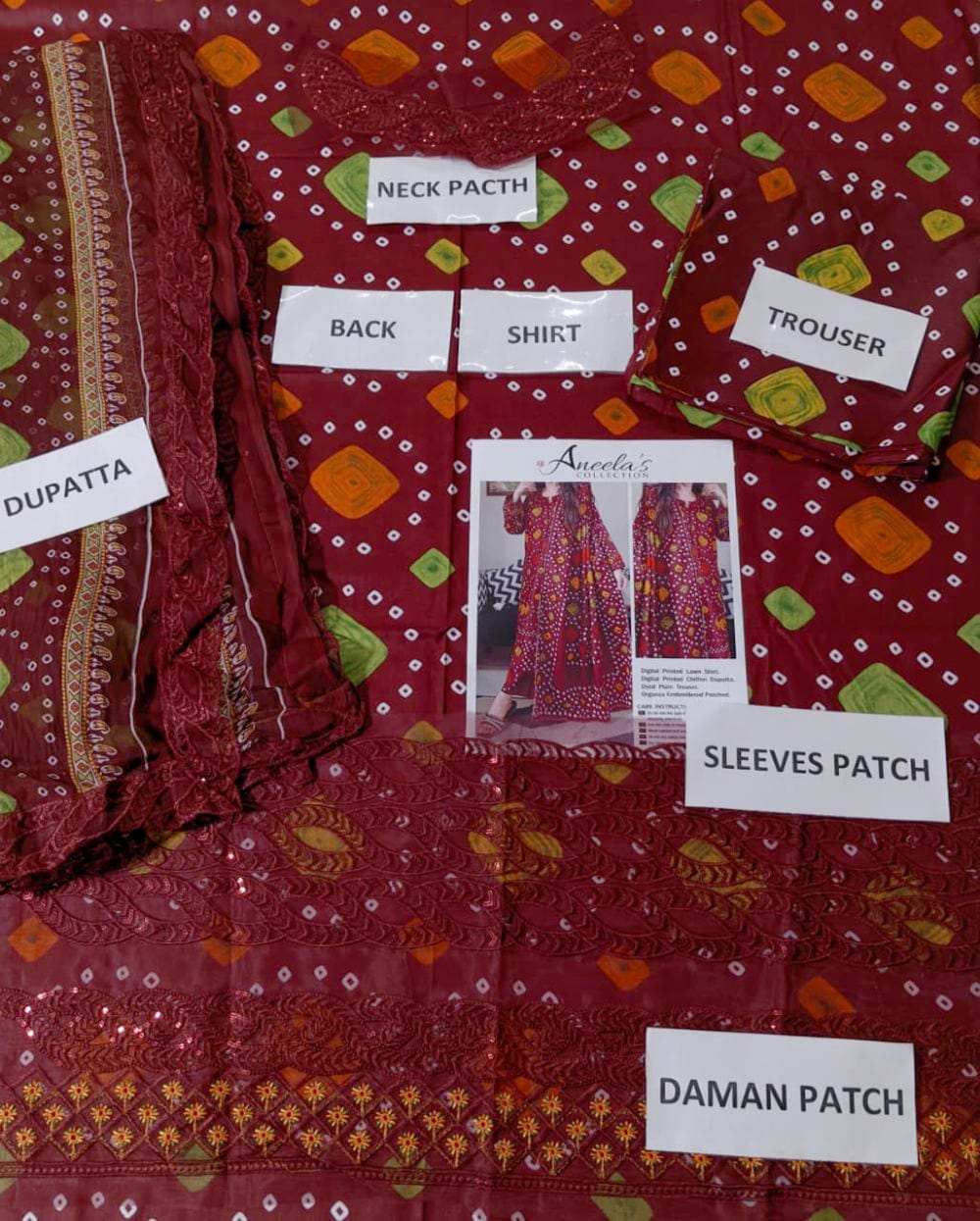 Trendy Digital Chunri Print Embroidered Lawn 3PC Unstitched Suit with Chiffon Dupatta