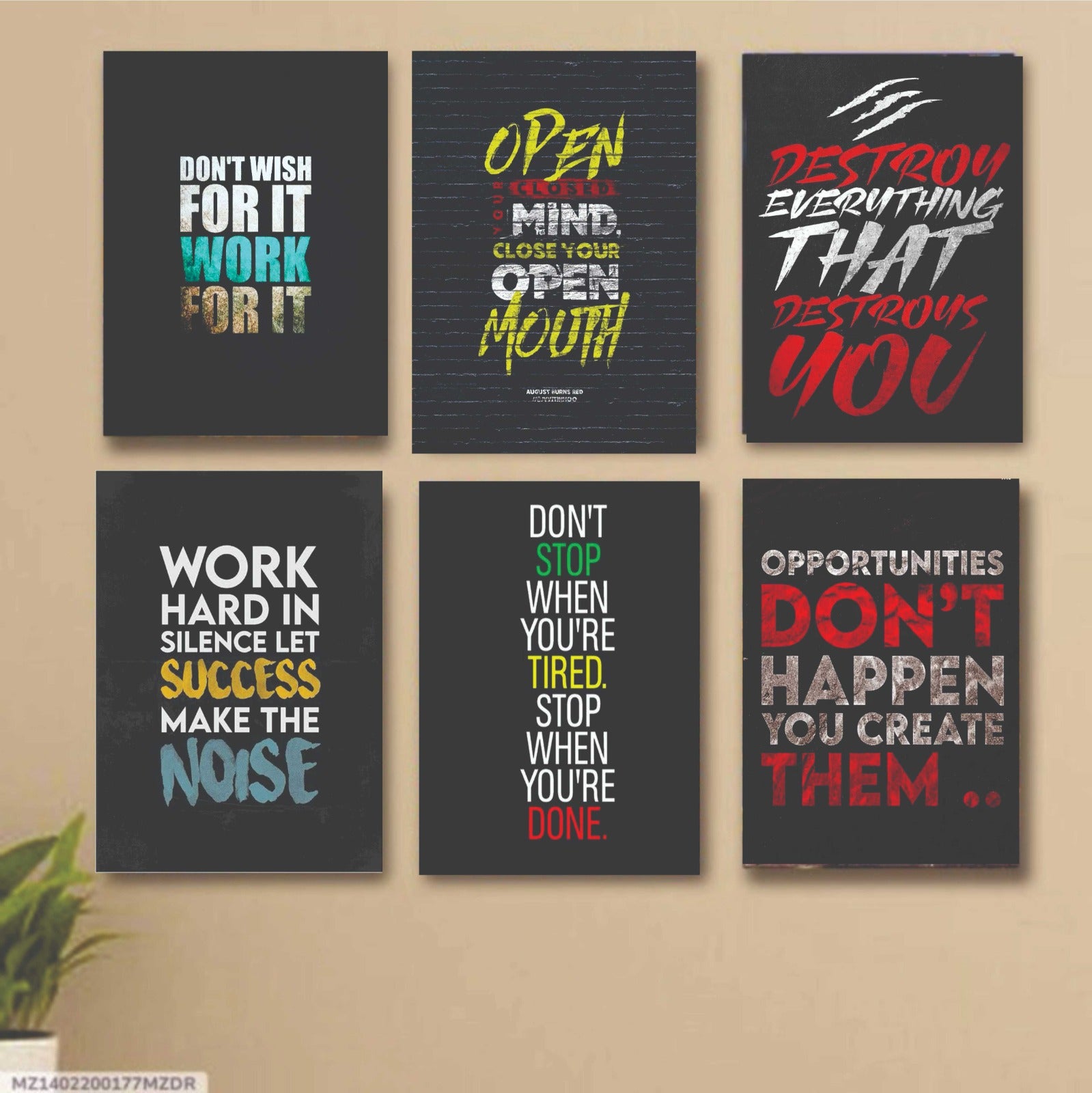 6 PC Motivating Quote Wall Decor Cardboard Phototiles Durable Elegant Stylish Inspiring Home And Office Art - 8*11