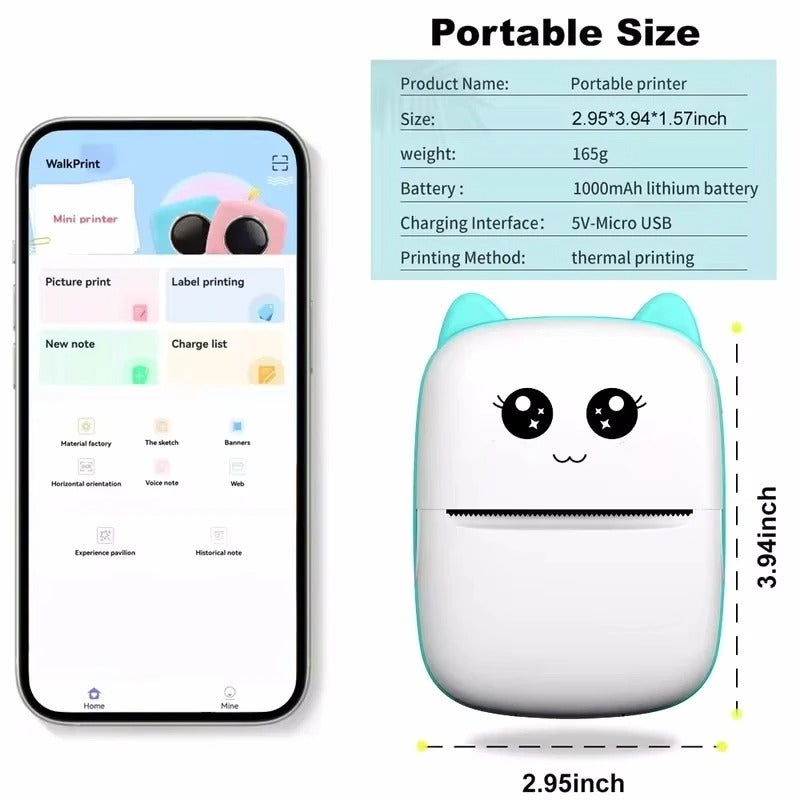 Mini Portable Thermal Printer | Wireless Bluetooth Pocket Photo Printer | 1 Paper Roll Included | Random Colour