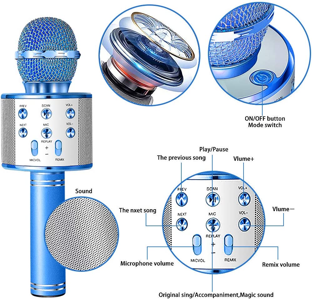 Bluetooth Handheld Karaoke Speaker Player Machine for Kids Adults Home KTV Party for Android/Iphone/Ipad/Pc (Random Color)