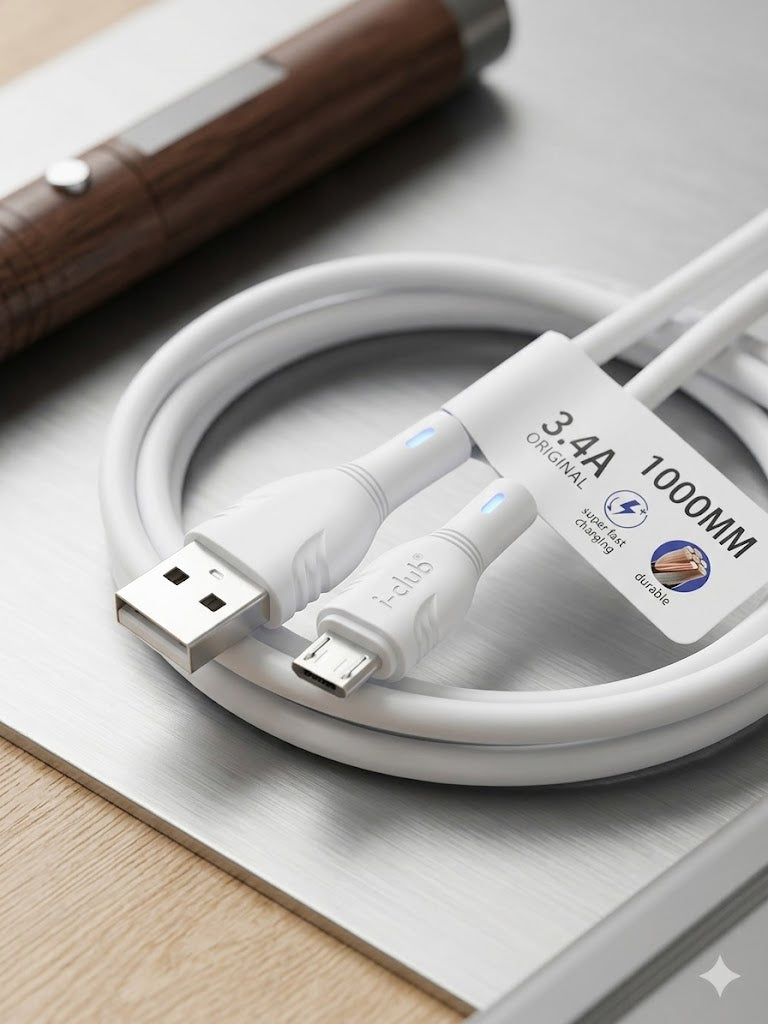 i-Club i3 3.4A Fast Charging Cable for Android 1M Durable USB Data Cable with Pure Copper Core
